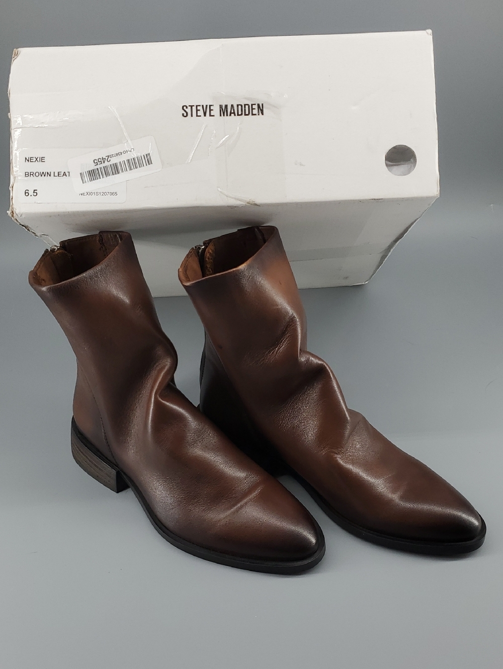 Steve Madden Nexie Brown Leather Mid-Calf Boots